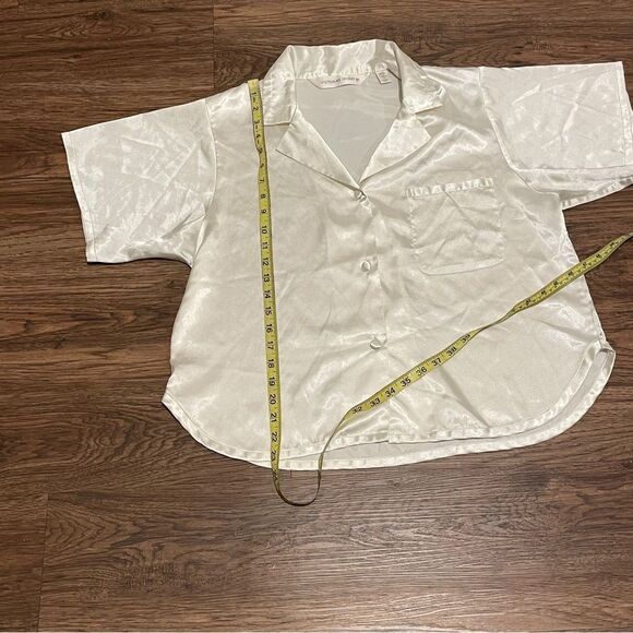Vintage Victoria’s Secret Button Down Shirt Sleeve Pajama Top Ivory White Size M - Picture 5 of 8